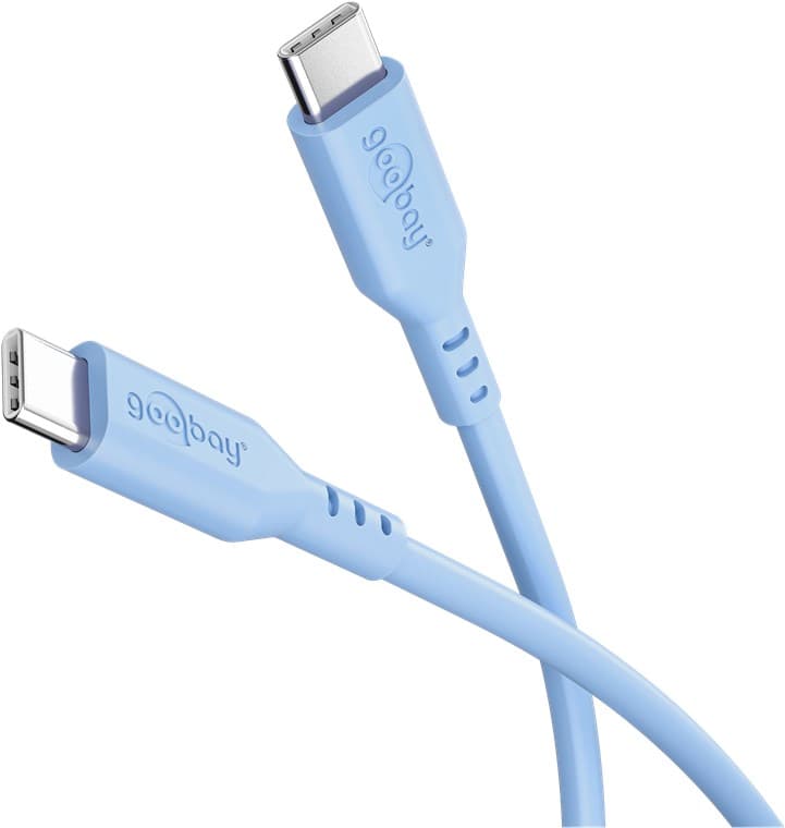 Câble de charge USB-C en silicone, pour appareils USB-C, charge rapide, protection anti-pliage, longueur 1,5 mètre, bleu