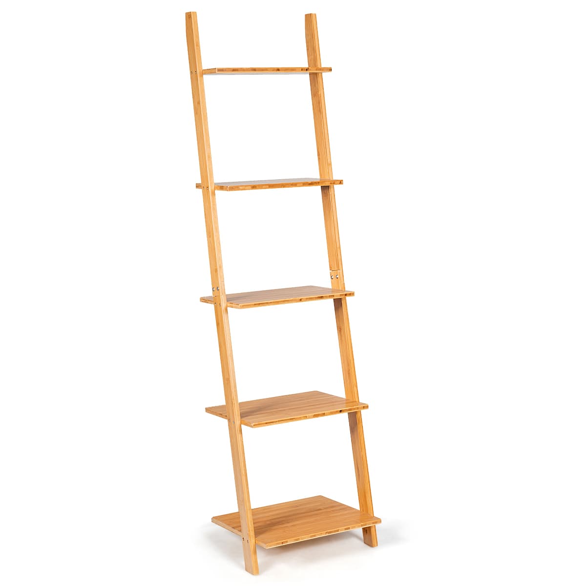 Étagère Échelle à 5 Niveaux Bibliothèque Moderne Penchée en Bambou Étagères d'Affichage Support pour