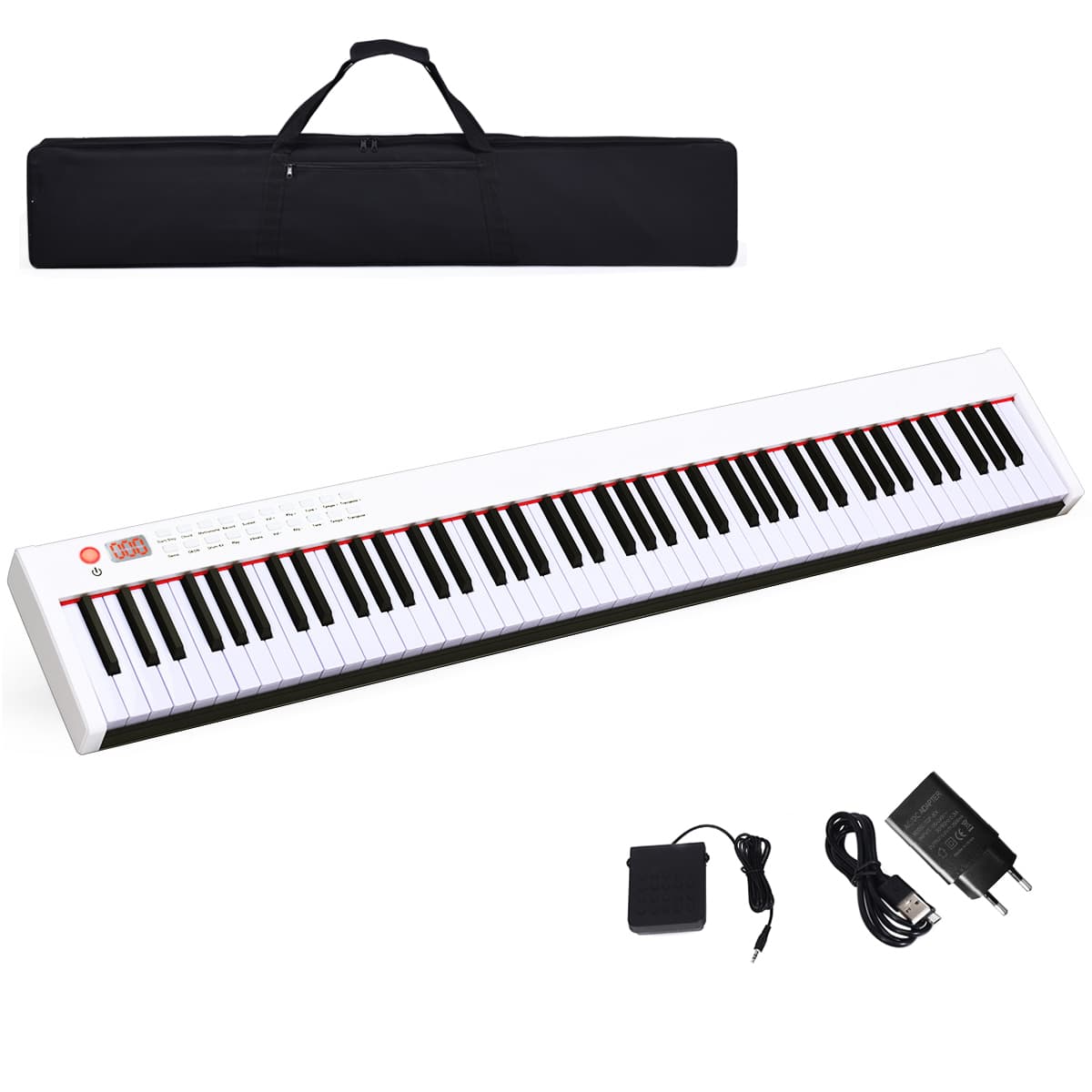 CostwayPiano Numérique 88 Touches avec Touches Lestées Fonction Bluetooth Interface MIDI Haut-Parleurs Pédale de Sustain Blanc